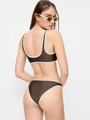 High Stretch Scoop Neck Contrast Binding Bracelet & Cheeky 3 Piece Bikini Set