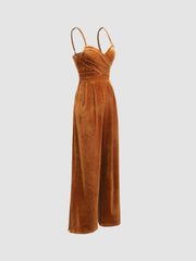 Velvet Solid Cross Wide Leg Jumpsuit
