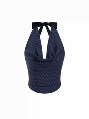 Striped Halter Neck Wrap Crop Top