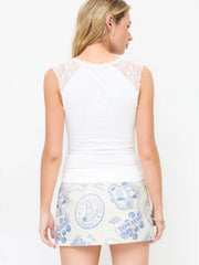 Cotton Mid Rise Fruit Graphic A-line Mini Skirt
