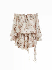 Chiffon Animal Print Off Shoulder Ruffled Tiered Mini Dress