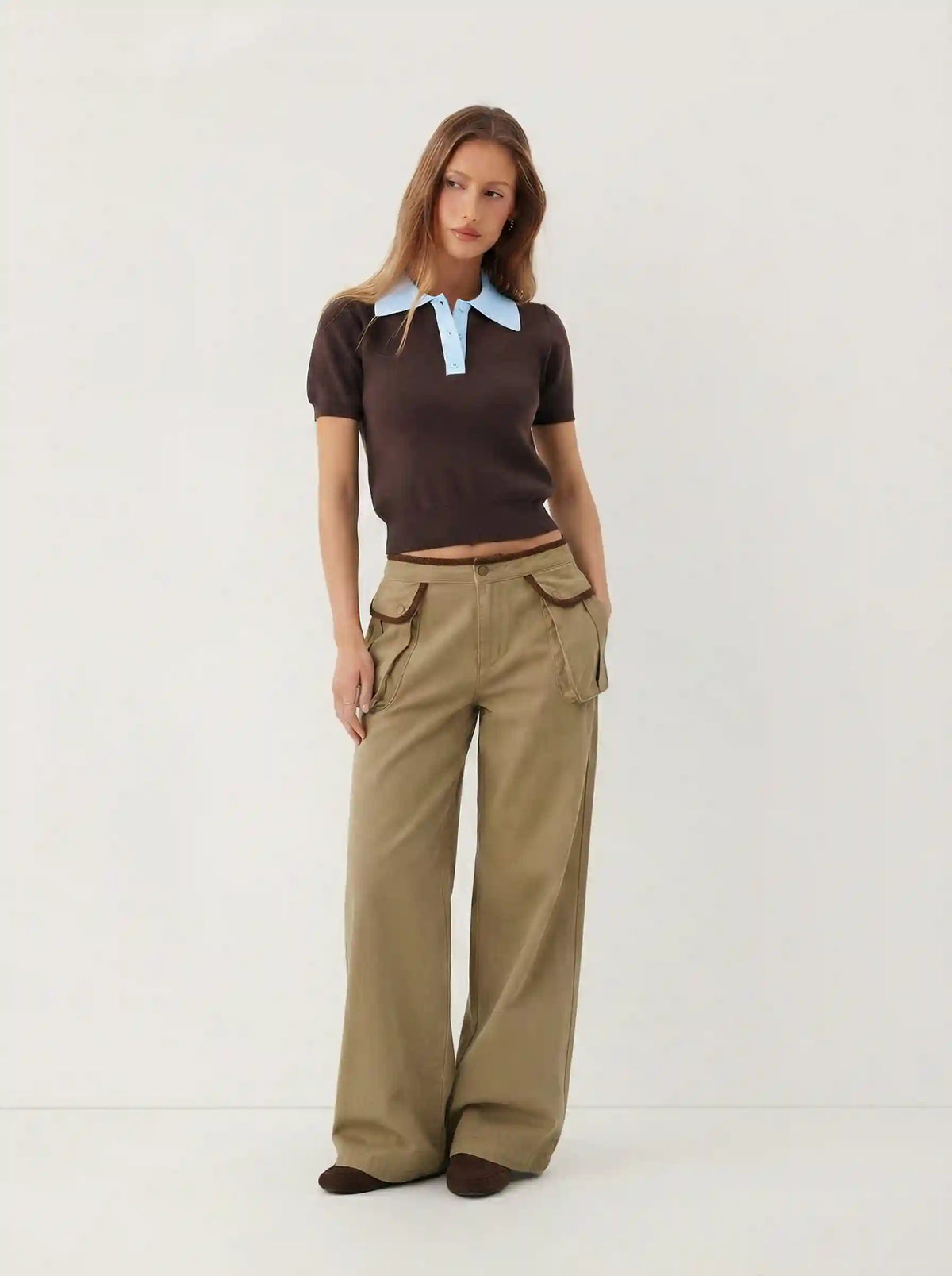 Cider Denim Low Rise Pocket Contrasting Binding Cargo Jeans