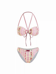 Floral Halter Neck Knotted Bowknot Cheeky Bikini Set