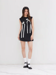 Round Neckline Bowknot Sleeveless Mini Dress