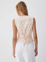 Cotton Floral V-neck Lace Trim Peplum Blouse