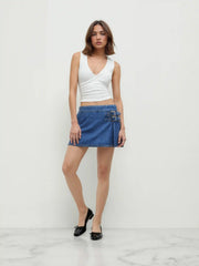 Cider Denim Low Rise Belted Micro Mini Skirt