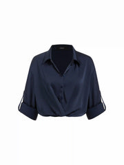 Satin Twist Knotted Long Sleeve Crop Blouse
