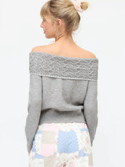 Cable Knit Off-Shoulder Long Sleeve Top