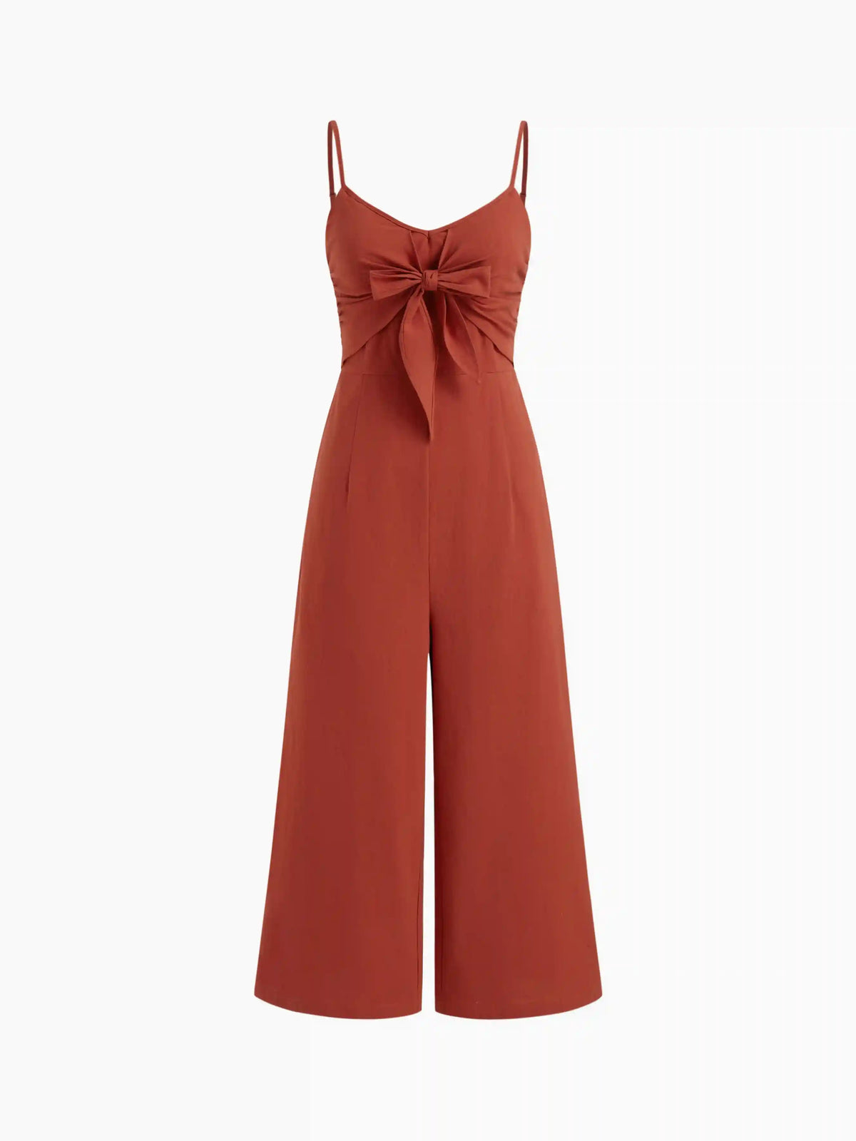 Cotton-blend Bowknot Shirred Cropped Wide Leg Jumpsuit