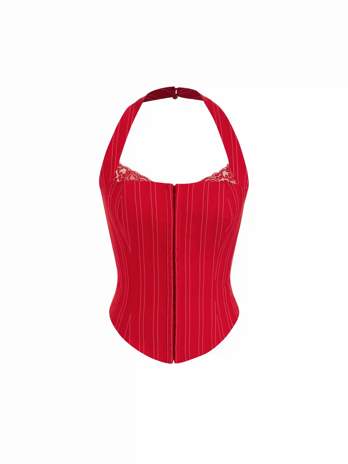 Striped Halter Neckline Lace Trim Corset Cami Blouse