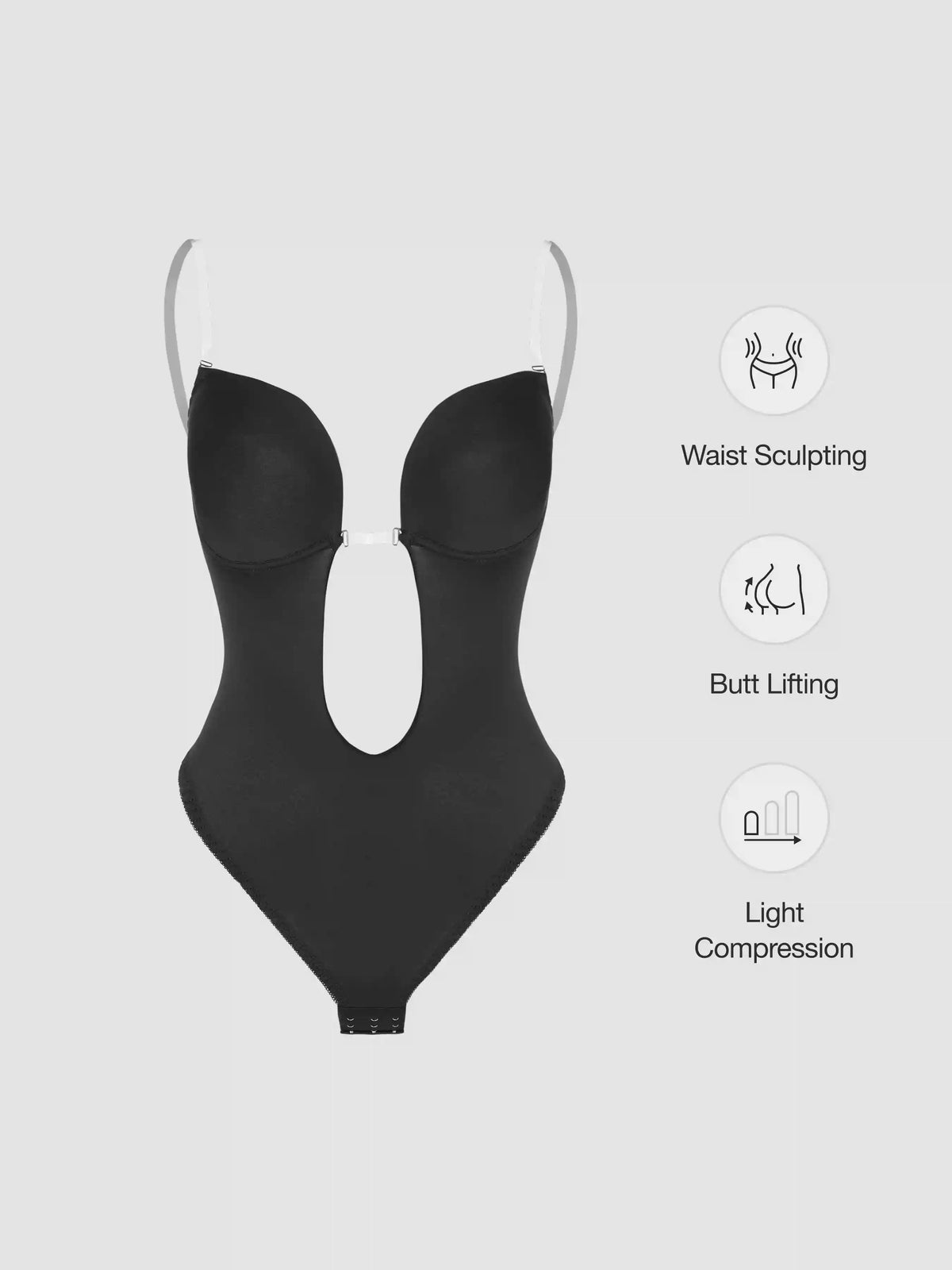 Light Compression Deep V Seamless Backless Shapewear Bodysuit