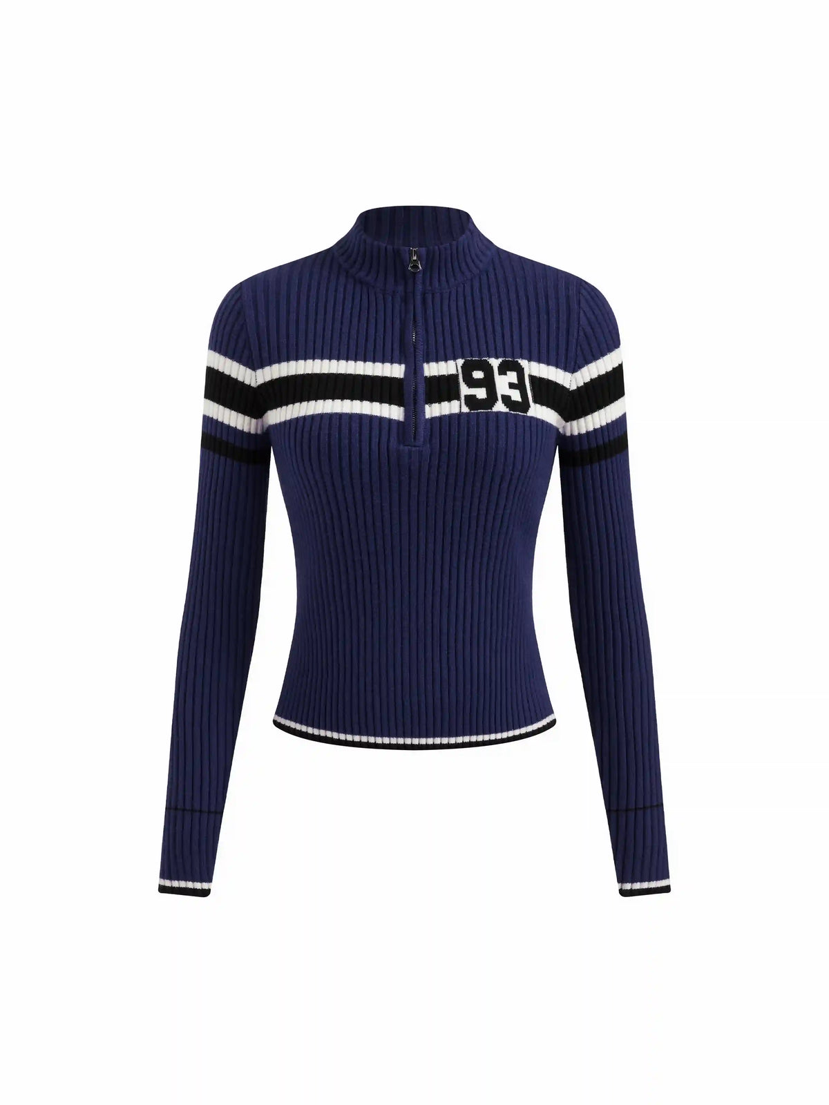 93 Knit High Neck Half Zip Contrasting Binding Top