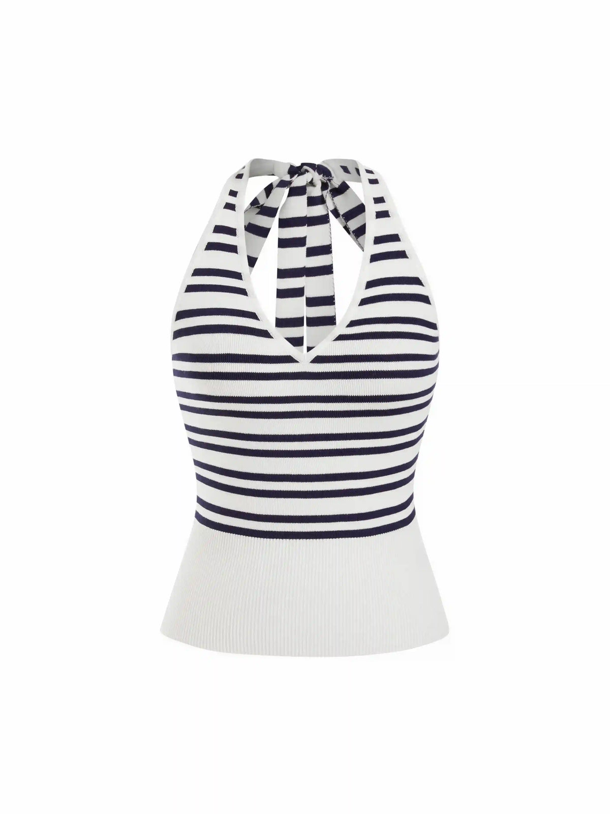 Striped Halter Neck Color-Blocking Knit Top