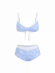 Scoop Neckline Shell & Starfish Graphic Contrast Binding Bracelet Bikini Set With Cover Up Shorts