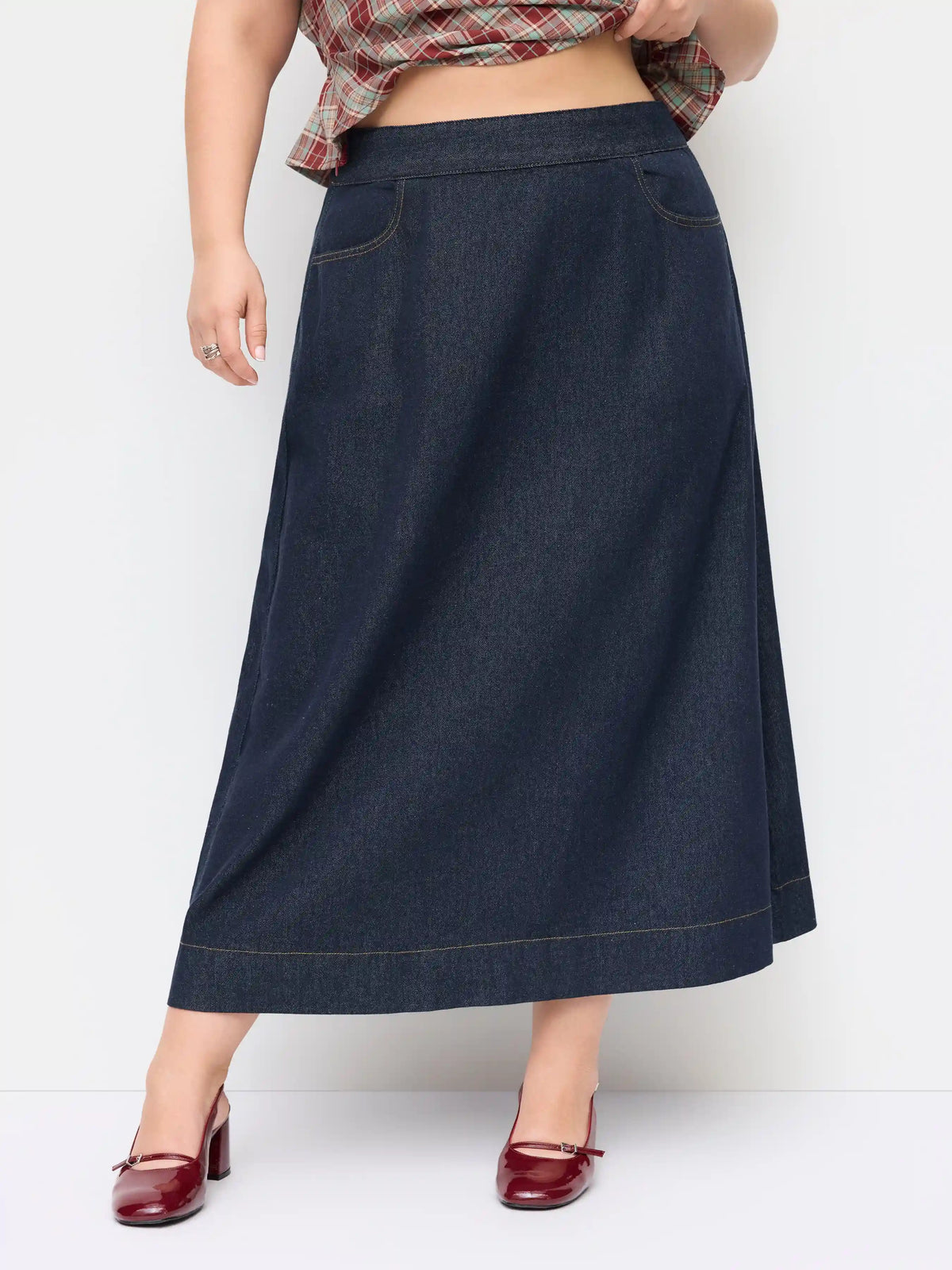 Denim High Rise A-line Maxi Skirt Curve & Plus