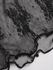 High Neck Lace Floral Blouse & Solid Crop Cami Top Set Curve & Plus
