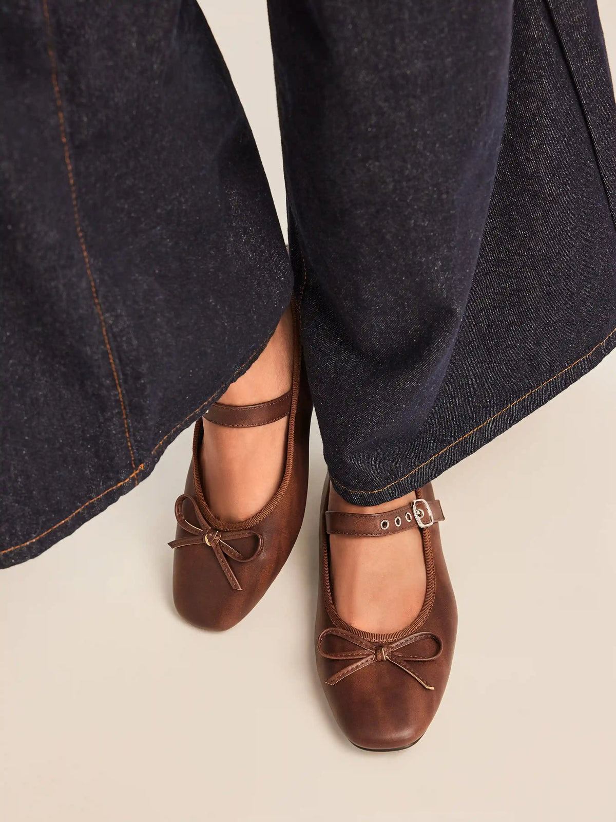 SQUARE TOE BOWKNOT DECOR BUCKLE MARY JANE FLATS