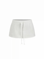 Cotton-Blend Low Rise Drawstring Mini Skort