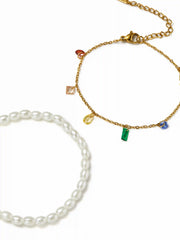 2PCS FAUX PEARL & RHINESTONE BRACELET SET