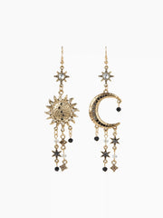 SUN & MOON & STAR & RHINESTONE DECOR EARRINGS