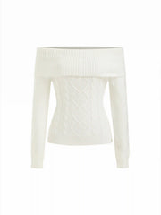 Cable Knit Off-shoulder Long Sleeve Top