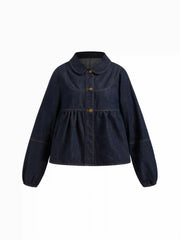Denim Peter Pan Collar Button Oversized Jacket