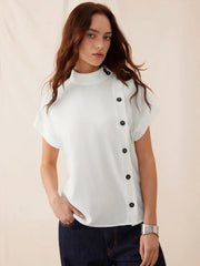 High Neck Button Detail Short Sleeve Blouse