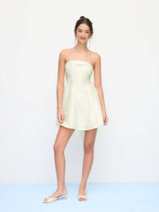 Jacquard Floral Bowknot Ruffle Bandeau Mini Dress