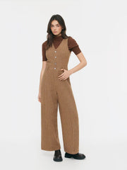 Plaid V-neck High Rise Button Wide Leg Jumpsuit