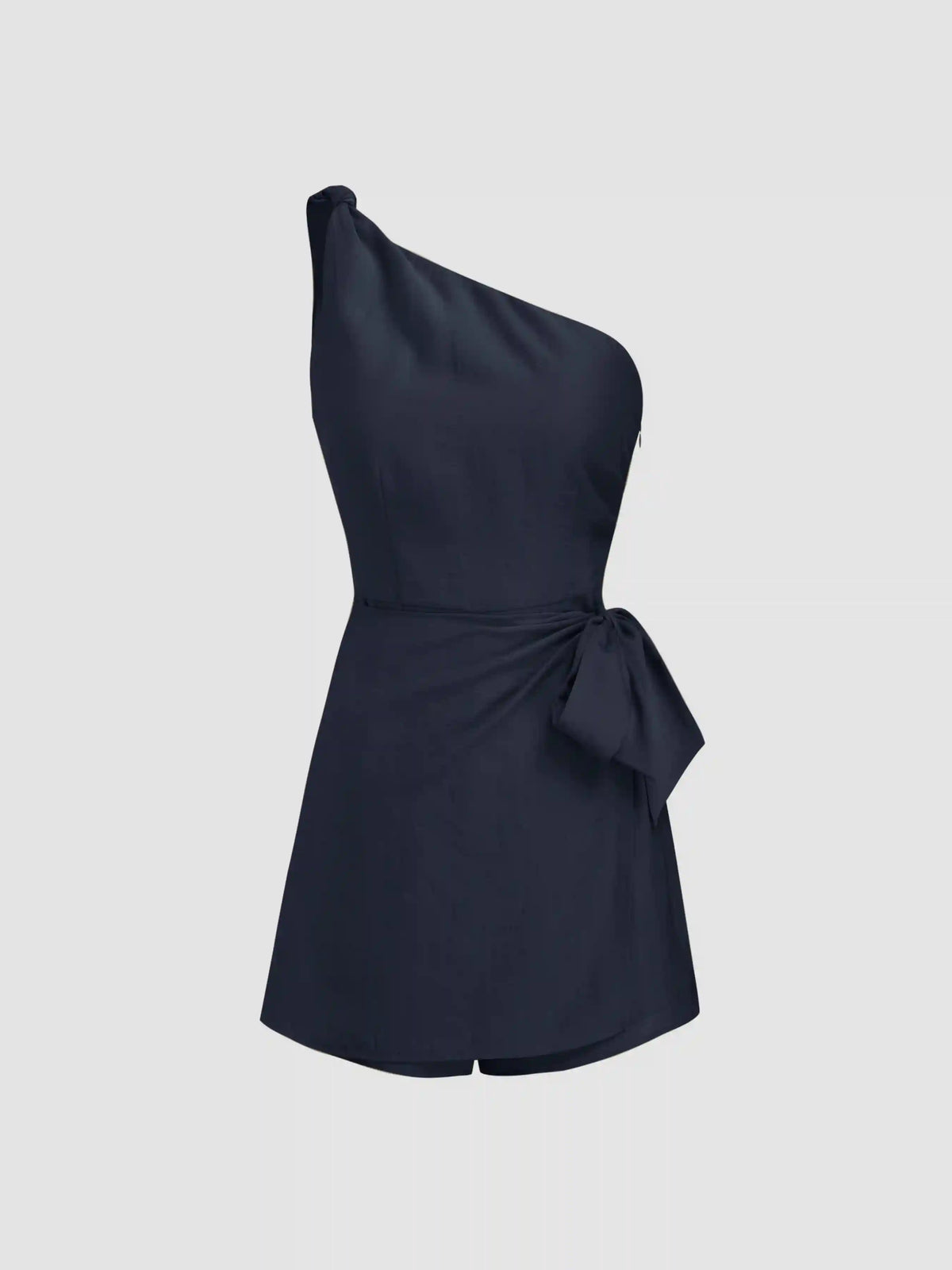 Linen-blend Asymmetrical Neck Bowknot Romper