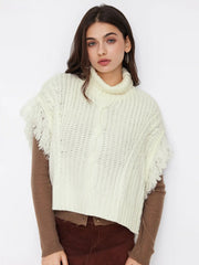 Cable Knit High Neck Raw Trim Oversized Vest