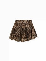 Chiffon Draped Leopard Graphic Cami Top & Mid Rise Tiered Mini Skirt Set