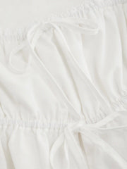Cotton-blend Square Neck Broderie Anglaise Tie Front Bow Top