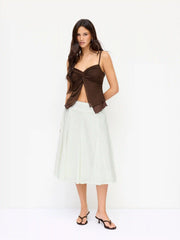 Cotton Jacquard Mid Rise Embroidery A-line Midi Skirt