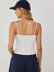Cotton-blend Cat Graphic Scoop Neck Contrasting Binding Bowknot Cami Top