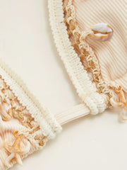 Halter Neckline Starfish Shell Knotted Tie Side Bikini Set
