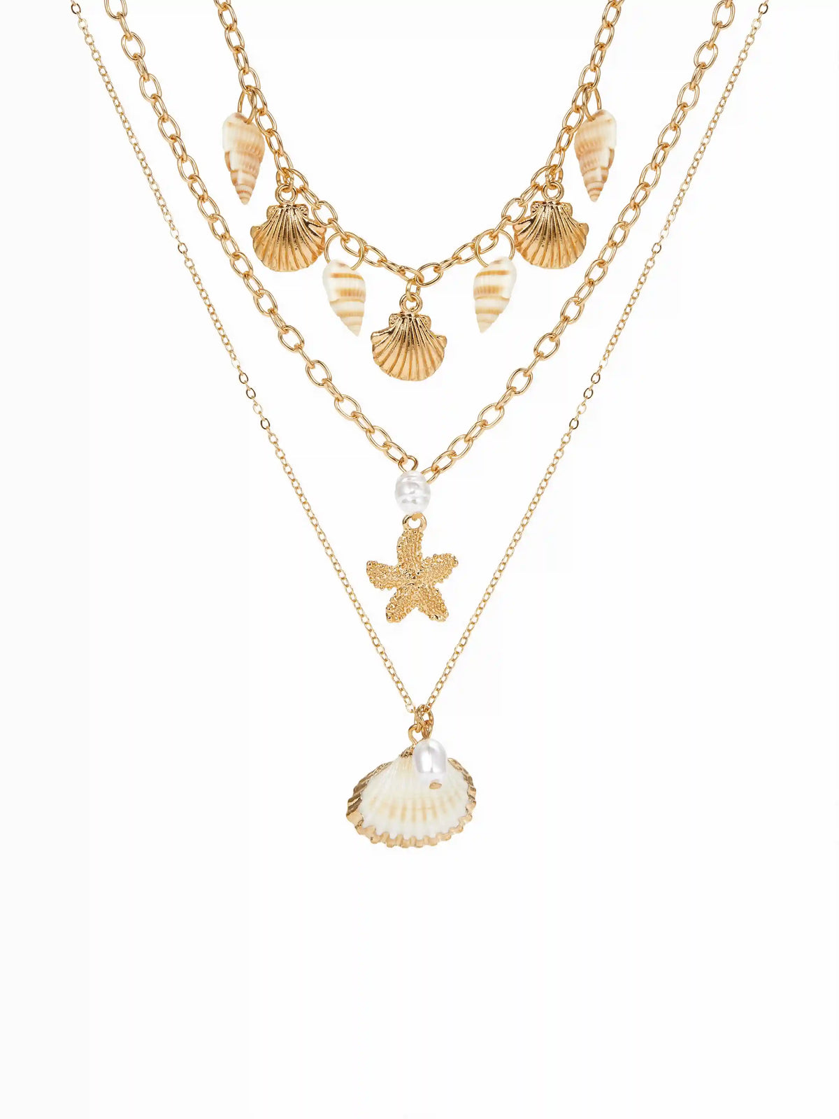 SHELL & STARFISH PENDANT LAYERED NECKLACE