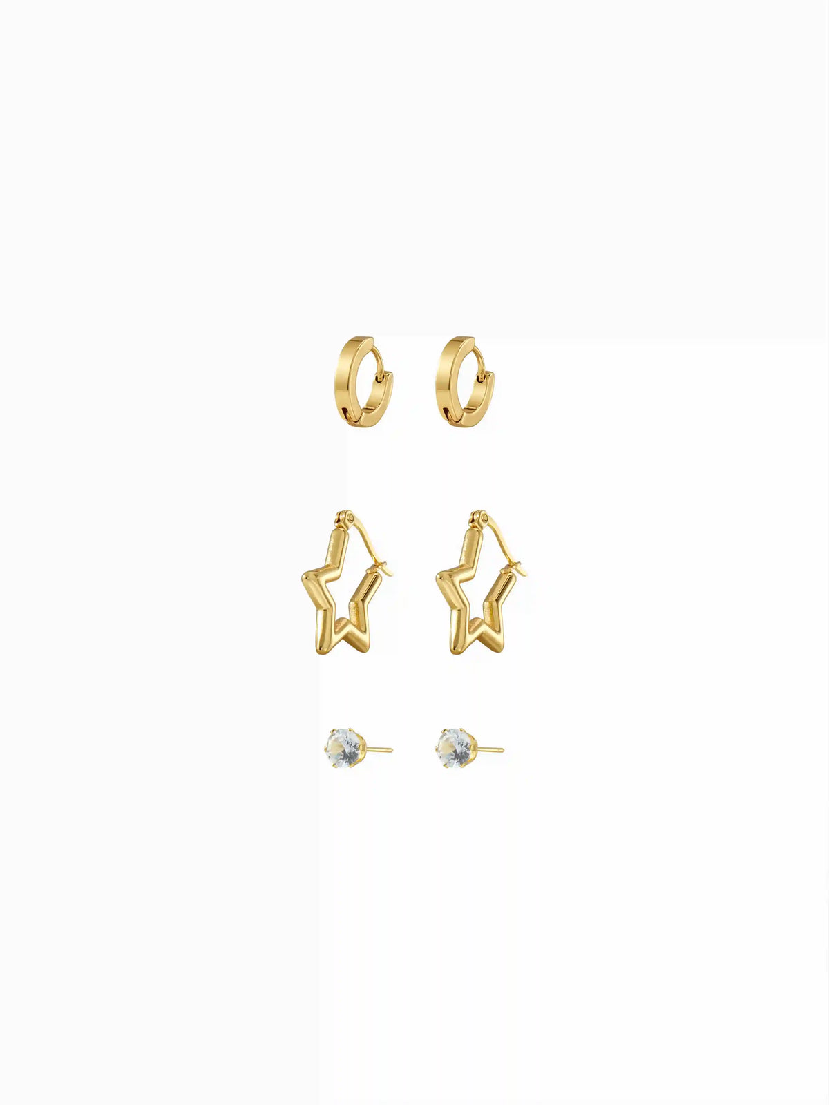 3 PAIRS STAR & RHINESTONE &CIRCLE EARRINGS