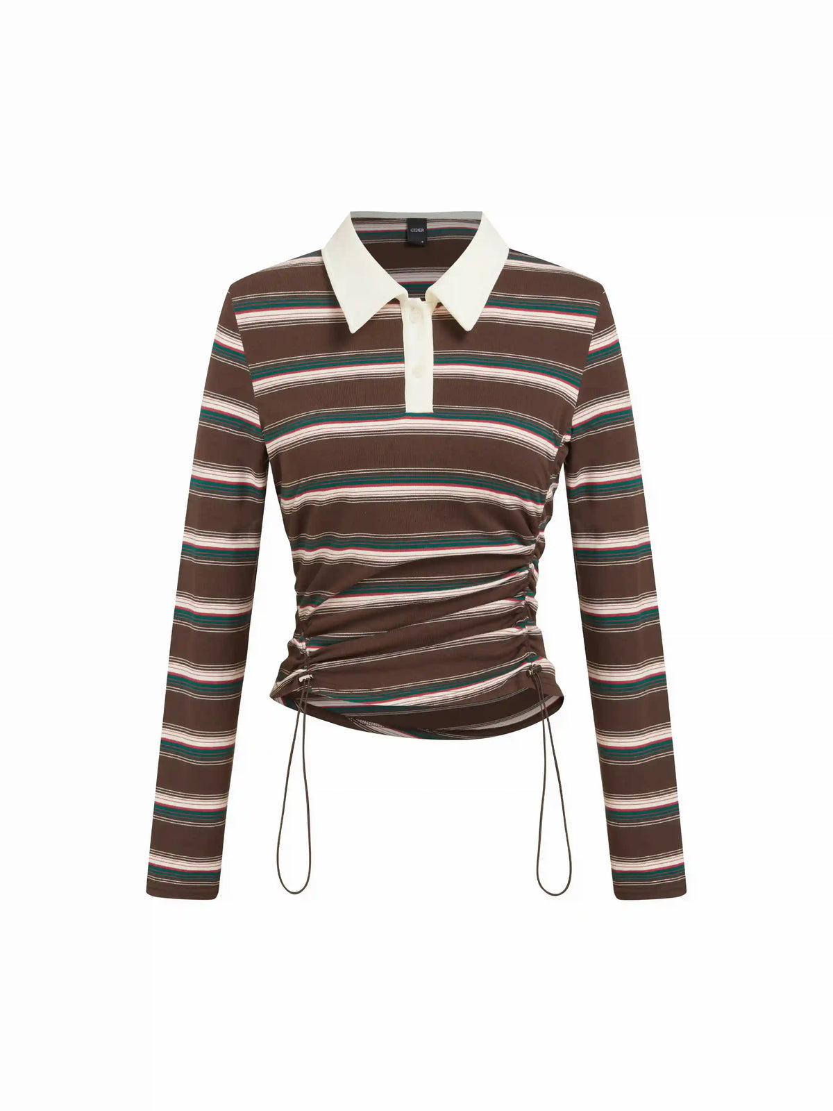Cotton-blend Striped Ruched Drawstring Top