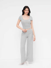 Built-in Bra Scoop Neckline Top & Mid Rise Straight Leg Trousers Loungewear Set