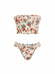Bandeau Floral Shirred Lettuce Trim Bracelet Bikini Set
