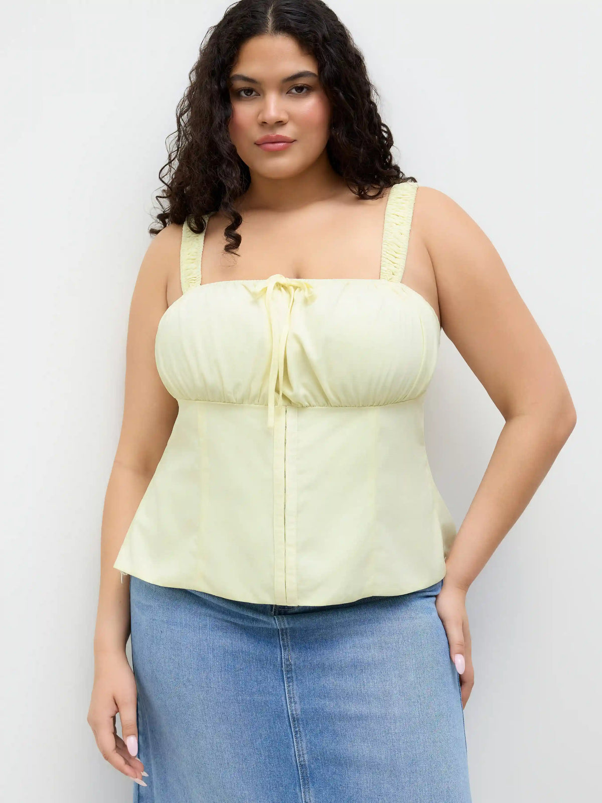 Square Neck Ruched Tie Front Tank Top Curve & Plus