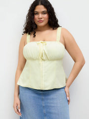 Square Neck Ruched Tie Front Tank Top Curve & Plus
