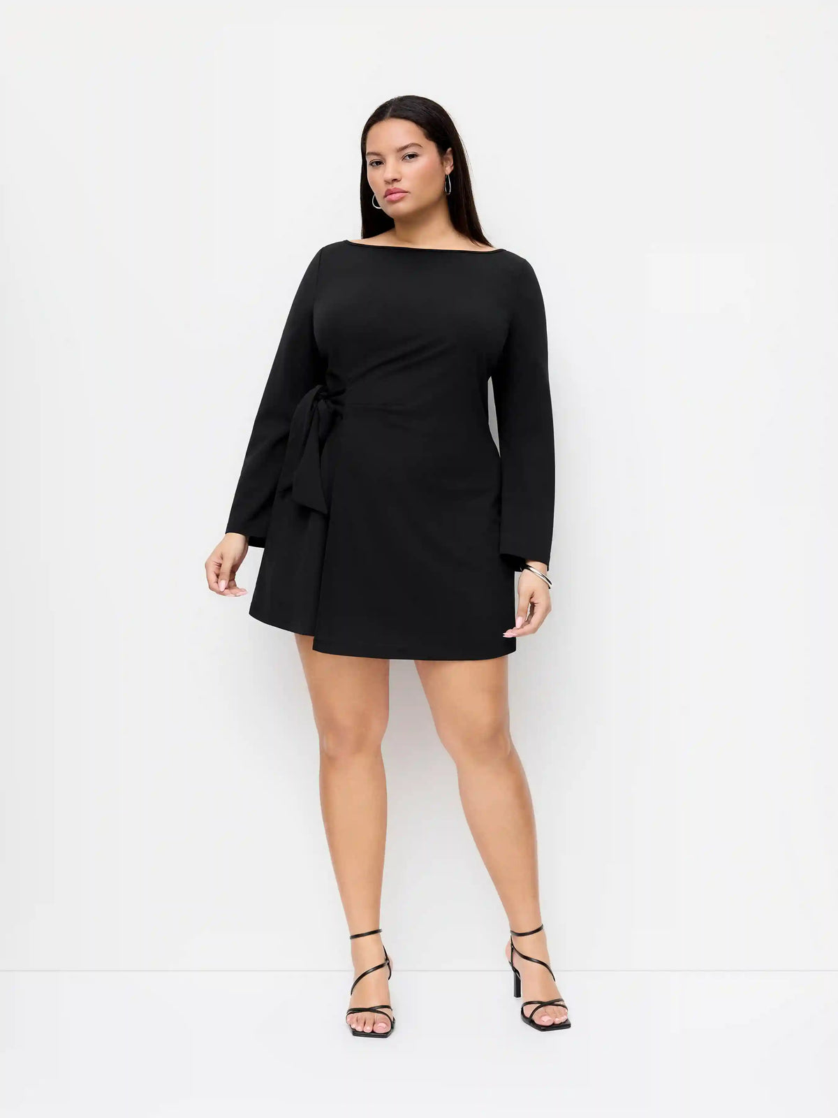 Boat Neck Bell Sleeve Tie Side Ruched Mini Dress Curve & Plus