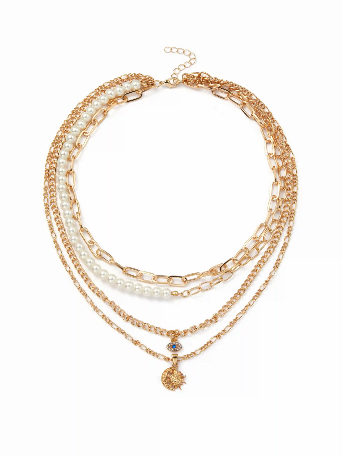 SUN & MOON & EYE PENDANT LAYERED NECKLACE