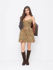 Cotton-blend Aztec V-neck A-line Mini Cami Dress