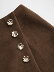 Wool-like Mid Rise Solid Button Mini Skort