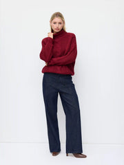 Cable Knit Turtleneck Long Sleeve Oversized Top