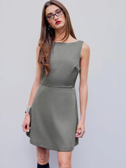 Boat Neck Zipper Sleeveless Mini Dress