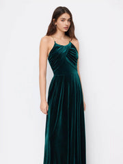 Solid Velvet Scoop Neckline Sleeveless Ruched Jumpsuit